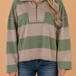 Dianna Green Striped Colorblock Zipper Pullover Long Sleeve Loose Top