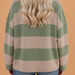 Dianna Green Striped Colorblock Zipper Pullover Long Sleeve Loose Top