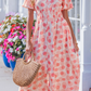 RTS Polka Dot Printed Ruffle Short Sleeve Zip Up Long Dress