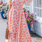 RTS Polka Dot Printed Ruffle Short Sleeve Zip Up Long Dress