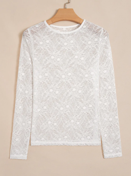 Astrid Long Sleeve Sheer Mesh Lace Top