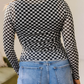 Biba Black Plaid Stand Neck Long Sleeve Mesh Top