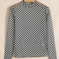 Biba Black Plaid Stand Neck Long Sleeve Mesh Top