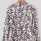 Black Checkered Baseball Bow Print High Neck Long Sleeve Mesh Top