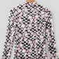 Black Checkered Baseball Bow Print High Neck Long Sleeve Mesh Top