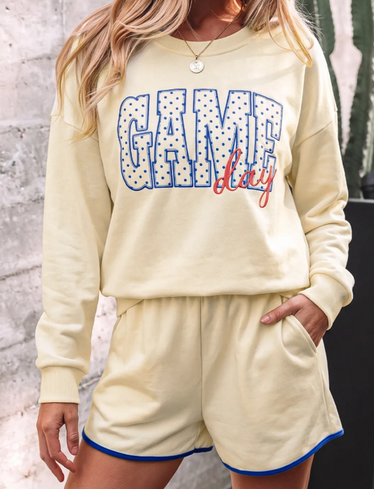 Game Day Crewneck Long Sleeve Pullover Athleisure Short Sets