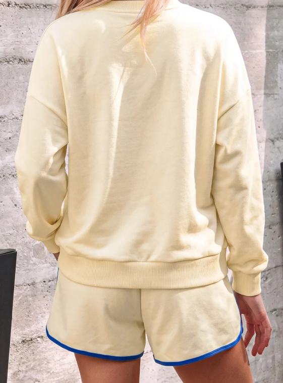 Game Day Crewneck Long Sleeve Pullover Athleisure Short Sets