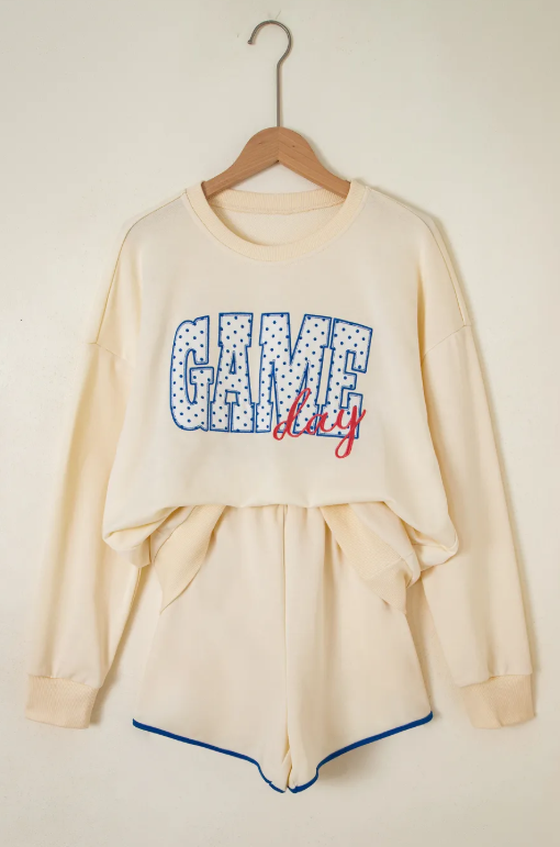 Game Day Crewneck Long Sleeve Pullover Athleisure Short Sets