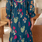 Bexie Floral Print Gathered Neckline 7/8 Sleeve Casual Midi Dress