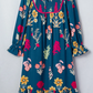 Bexie Floral Print Gathered Neckline 7/8 Sleeve Casual Midi Dress