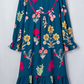 Bexie Floral Print Gathered Neckline 7/8 Sleeve Casual Midi Dress