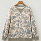 Cissie Camo Print Ribbed Trim Casual Pullover Sweatshirt