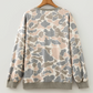 Cissie Camo Print Ribbed Trim Casual Pullover Sweatshirt