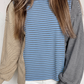 Dollie Sky Blue Stripe Color Block Contrast Long Sleeve Round Neck Casual Shift Pullover
