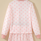 Mari Pink Polka Dot Drop Shoulder Polo Loose Pullover Patch Pocket Casual Shorts Set