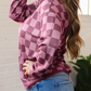Shaylee Ribbed Trim Checkered Print Long Sleeve Pullover Top