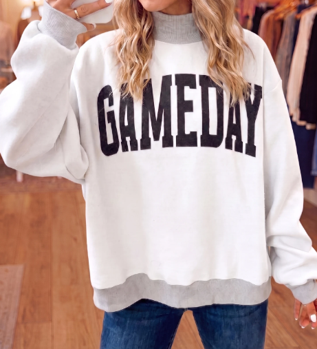 Light Grey High Neck GAMEDAY/ FOOTBALL Double Side Printed Reversible Sweatshirt