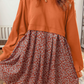 Charice Orange Solid Long Sleeve Top Patchwork Floral Flared 2-in-1 Mini Dress