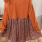 Charice Orange Solid Long Sleeve Top Patchwork Floral Flared 2-in-1 Mini Dress