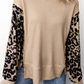 Desi Leopard Sleeve Waffle Knit Split Hem Top