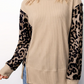 Desi Leopard Sleeve Waffle Knit Split Hem Top