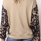 Desi Leopard Sleeve Waffle Knit Split Hem Top