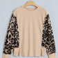 Desi Leopard Sleeve Waffle Knit Split Hem Top