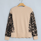Desi Leopard Sleeve Waffle Knit Split Hem Top