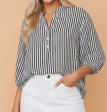 Emery Black Striped Half Sleeve Button-Up Shirt