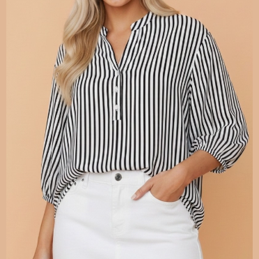 Emery Black Striped Half Sleeve Button-Up Shirt