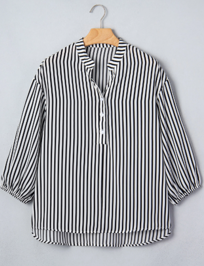 Emery Black Striped Half Sleeve Button-Up Shirt