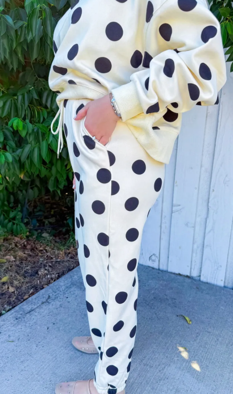 SALE!!!  Avi Polka Dot Print Drop Shoulder Pullover Drawstring Jogger Pant Set