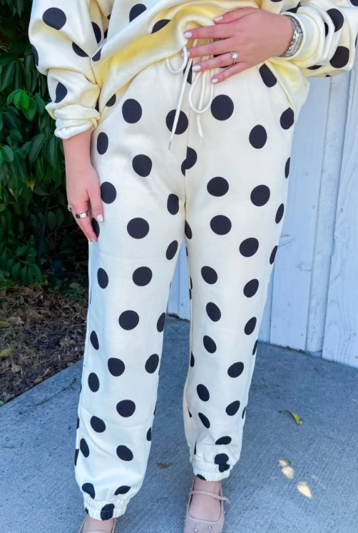 SALE!!!  Avi Polka Dot Print Drop Shoulder Pullover Drawstring Jogger Pant Set