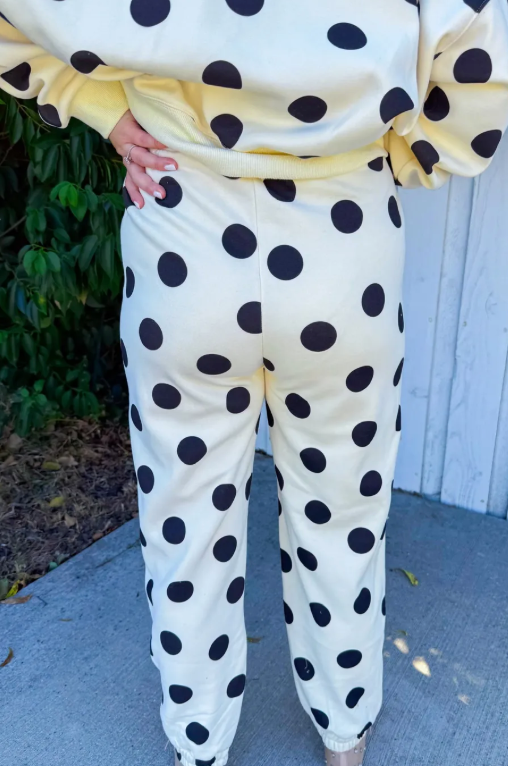 SALE!!!  Avi Polka Dot Print Drop Shoulder Pullover Drawstring Jogger Pant Set