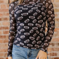 Black Football Game Day Sheer Mesh Long Sleeve Top