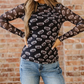 Black Football Game Day Sheer Mesh Long Sleeve Top