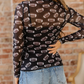 Black Football Game Day Sheer Mesh Long Sleeve Top