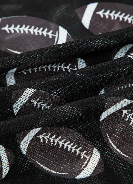 Black Football Game Day Sheer Mesh Long Sleeve Top