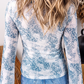 Cinni Sky Blue Long Sleeve Leopard Print Round Neck Sheath Top
