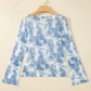 Cinni Sky Blue Long Sleeve Leopard Print Round Neck Sheath Top