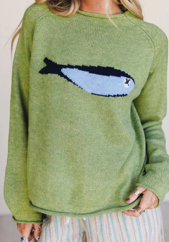 Clarissa Mist Green Unique Fish Knit Oversized Round Neck Sweater