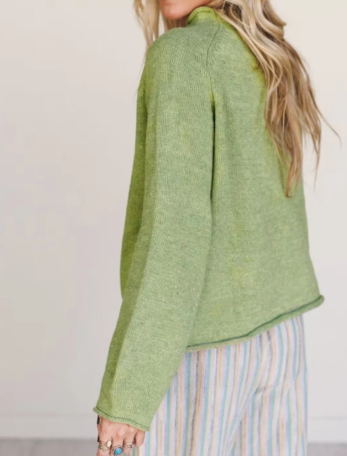 Clarissa Mist Green Unique Fish Knit Oversized Round Neck Sweater