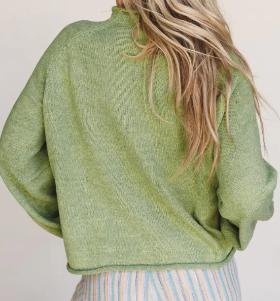 Clarissa Mist Green Unique Fish Knit Oversized Round Neck Sweater