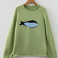 Clarissa Mist Green Unique Fish Knit Oversized Round Neck Sweater