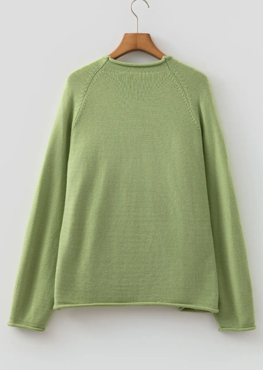 Clarissa Mist Green Unique Fish Knit Oversized Round Neck Sweater