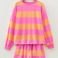 Dion Pink Stripe Long Sleeve Casual Top Drawstring Shorts 2pcs Set