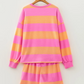 Dion Pink Stripe Long Sleeve Casual Top Drawstring Shorts 2pcs Set