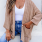 Francesca Khaki Drop Shoulder Crochet Knit Open Front Cardigan