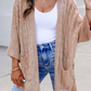 Francesca Khaki Drop Shoulder Crochet Knit Open Front Cardigan