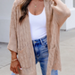 Francesca Khaki Drop Shoulder Crochet Knit Open Front Cardigan